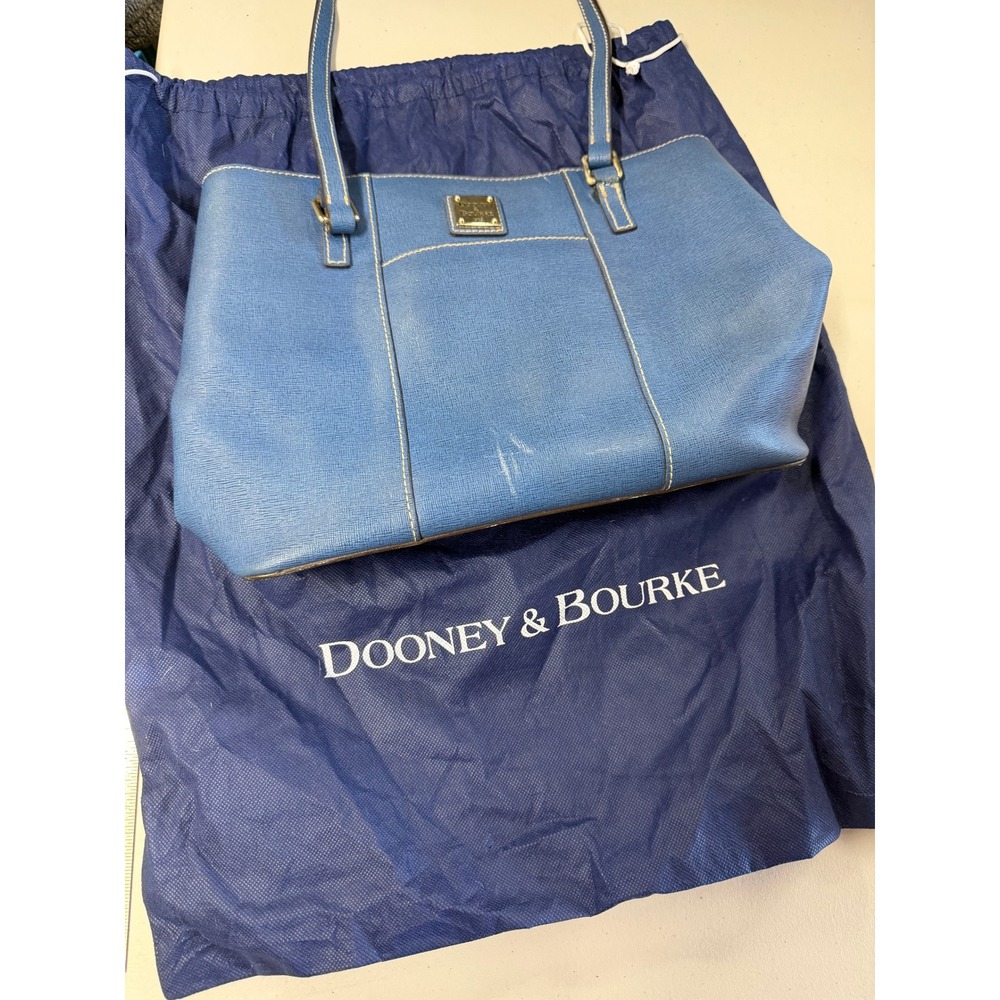 Dooney&Bourke Blue Saffiano Leather Tote Bag Shoulder Purse Red Lining Dust Bag